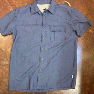 Mens Magellan Blue Checked Short Sleeve Button Front